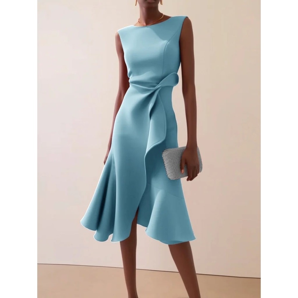 FEHAUTE Blue Sleeveless Midi‎ A-Line Dress Size 10 Waist Twist Cocktail Wedding